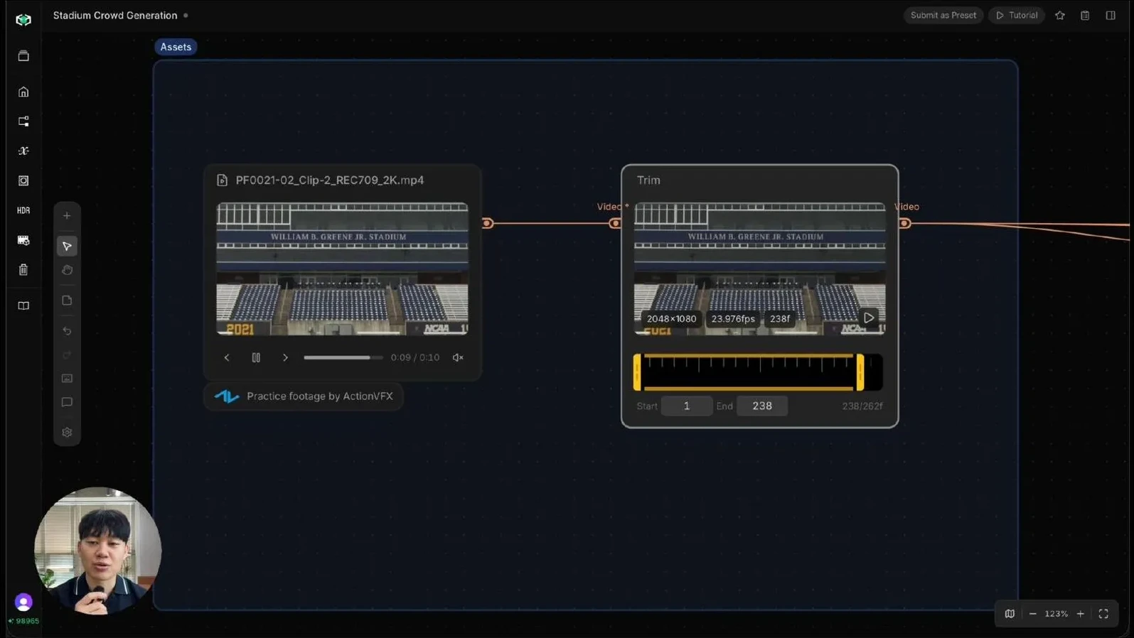Canvas Image Generator node configured to fill the stands with a crowd