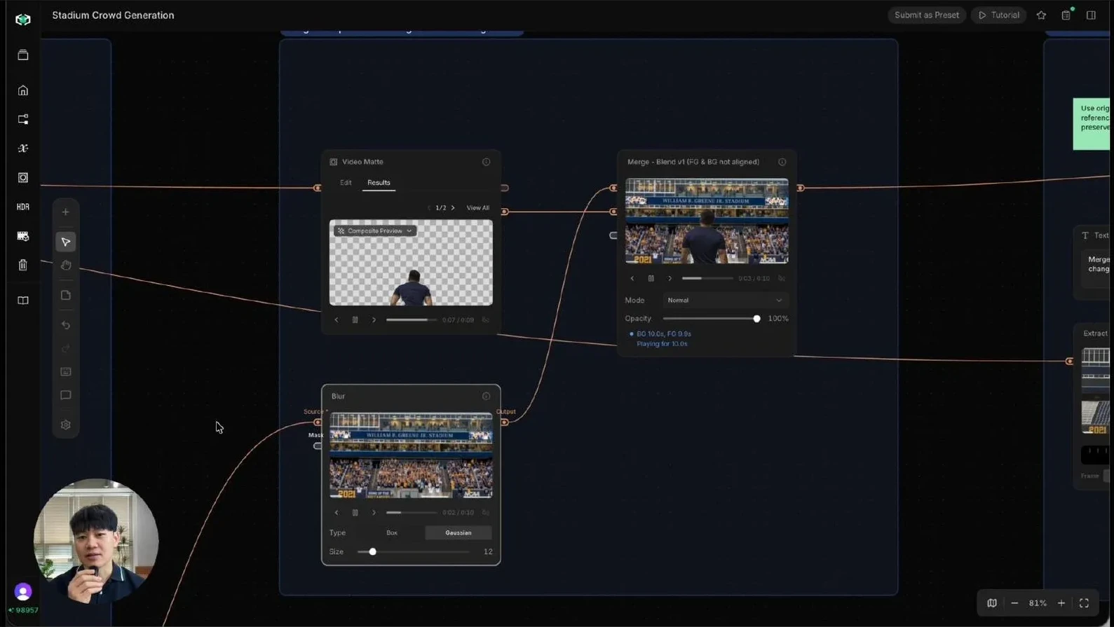 Video Matte propagating the player selection across the entire clip