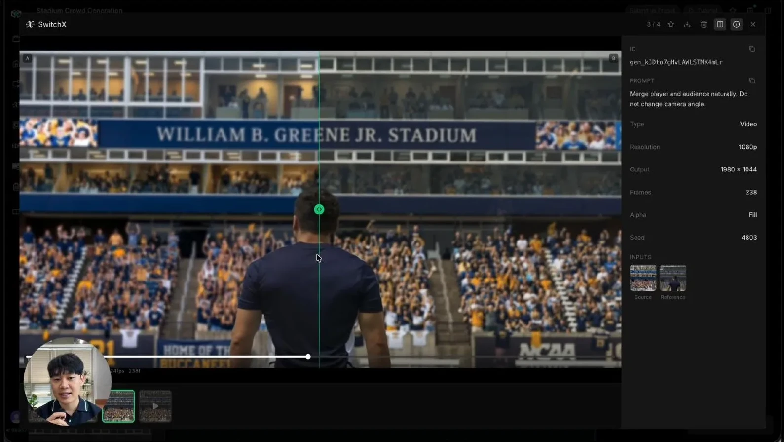 SwitchX relighting the composite to match the original footage color and tone