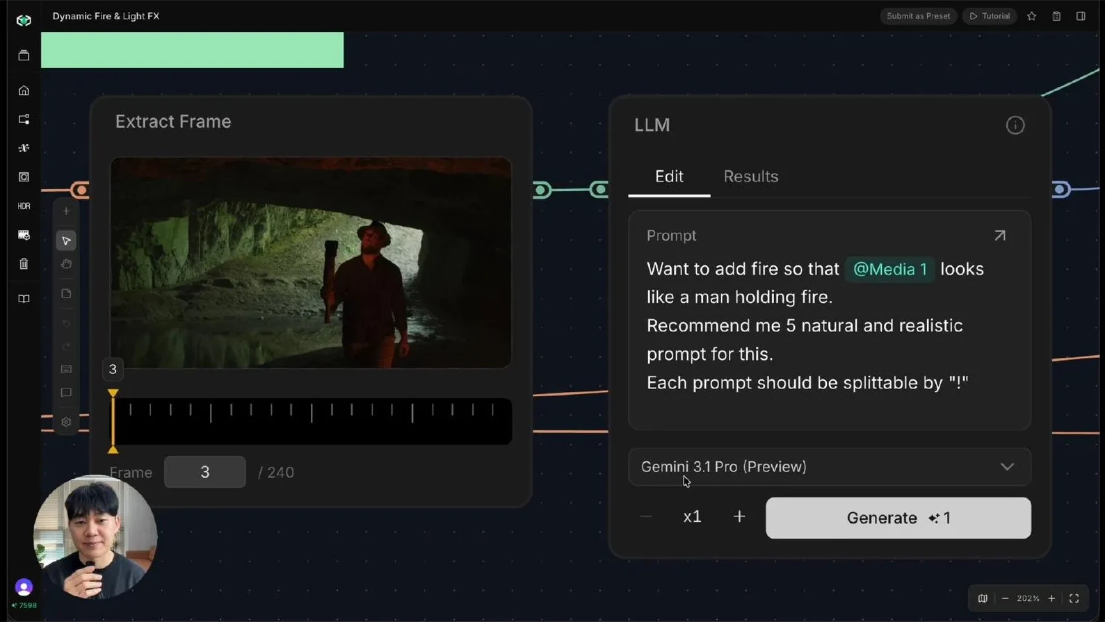 Gemini-generated prompt variations feeding a Text Iterator node in Canvas