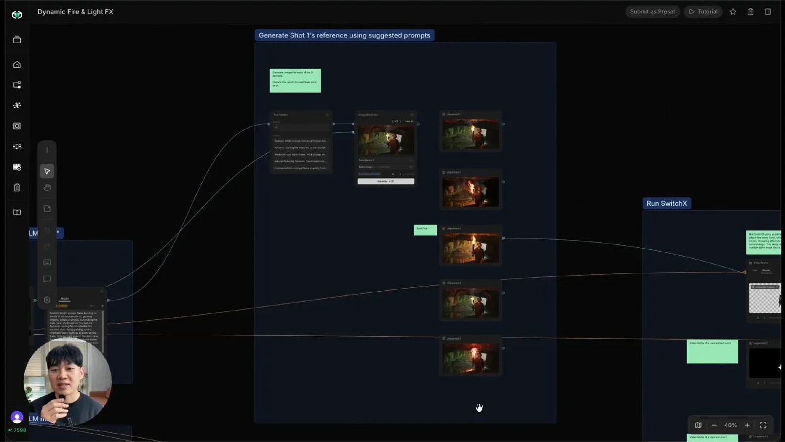 Multiple AI-generated fire reference images compared side by side in Canvas