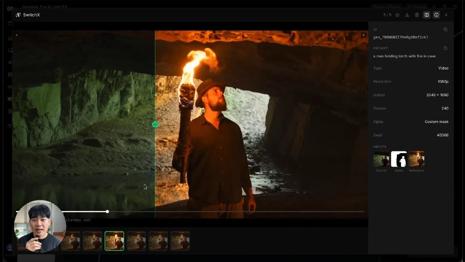 SwitchX relighting the cave scene around the newly generated fire